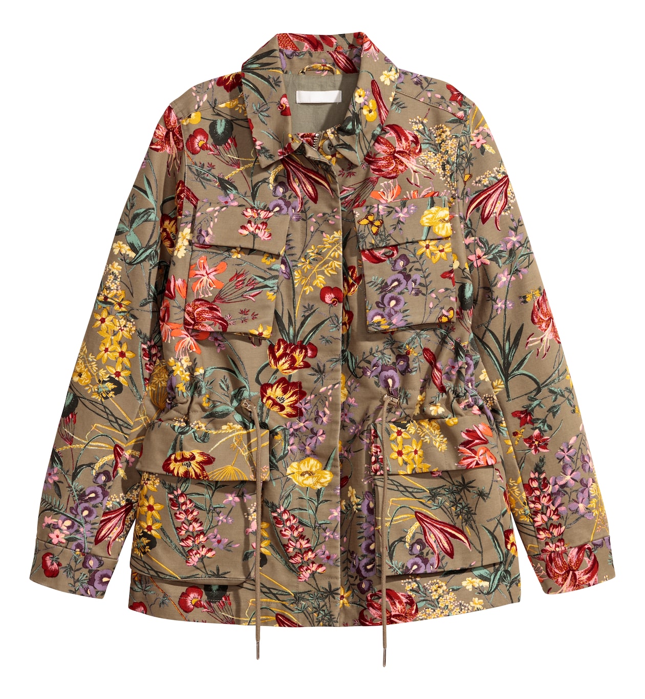 Patterned Cargo Jacket - Long sleeve - Khaki green/floral - Ladies 