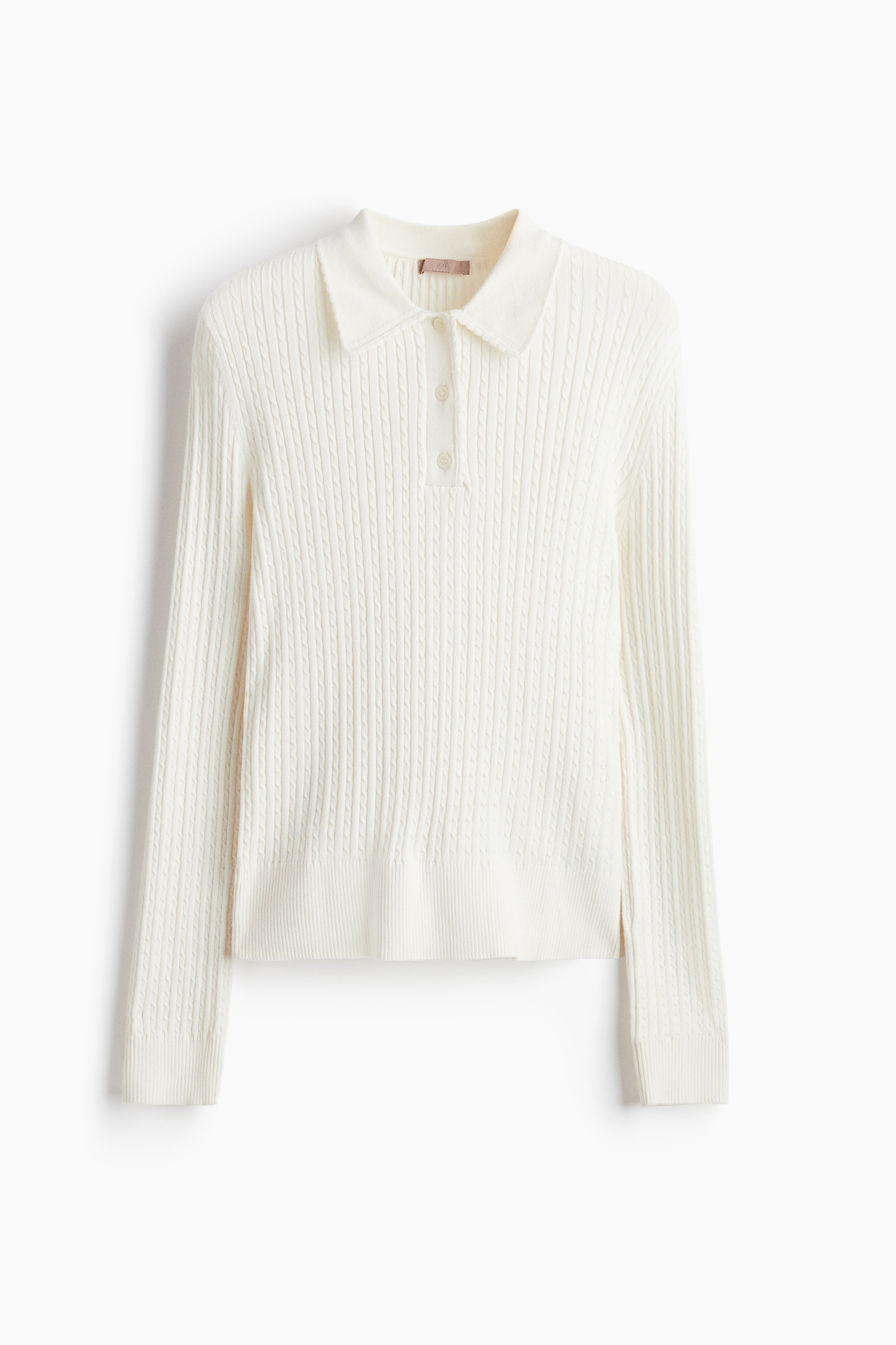 Блуза с едра плетка с яка - Кремав