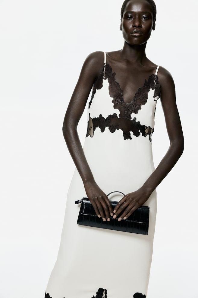 Lace-trimmed strappy dress - Cream - 5