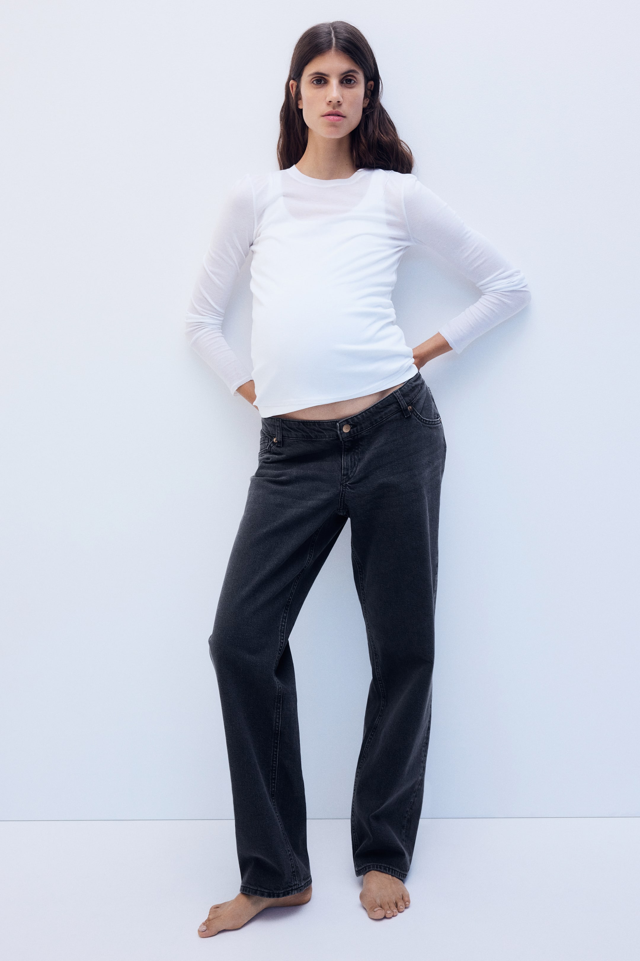 View larger image: MAMA Straight Low Waist Jeans - Denim black - Ladies | H&M 1