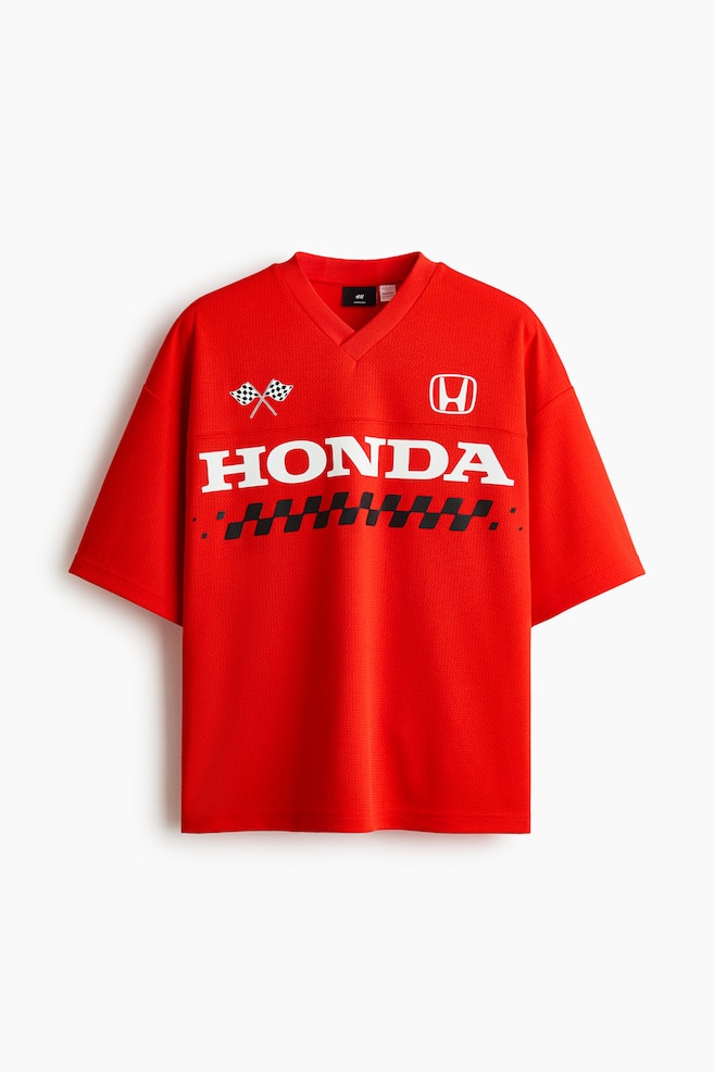 Oversized Printed Mesh T-Shirt - Red/Honda - 1
