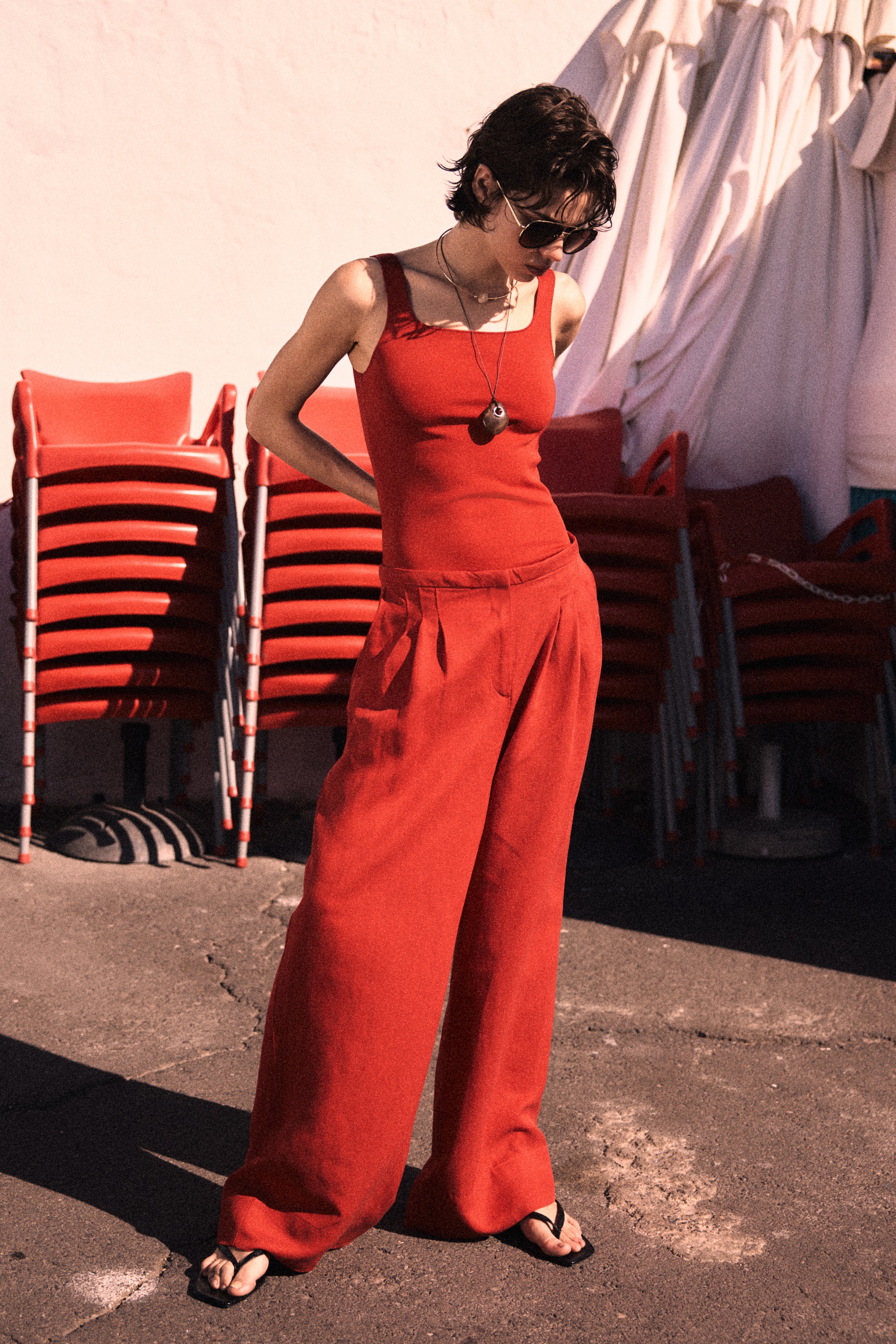 Wide linen-blend trousers