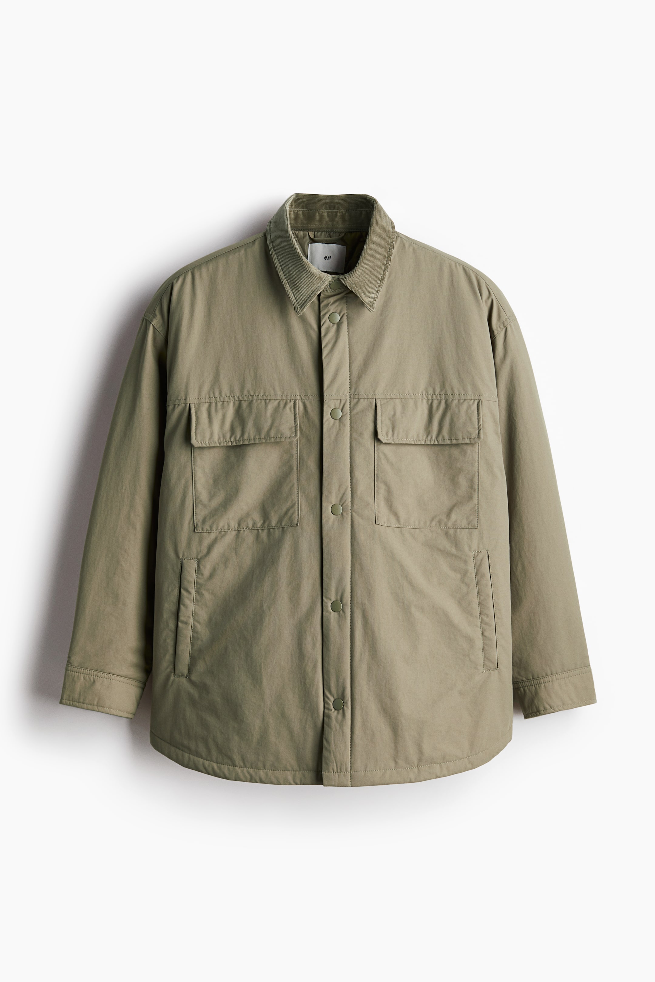 拡大画像を表示: ルーズフィット パッデッドオーバーシャツ - カーキグリーン - Men | H&M JP 1