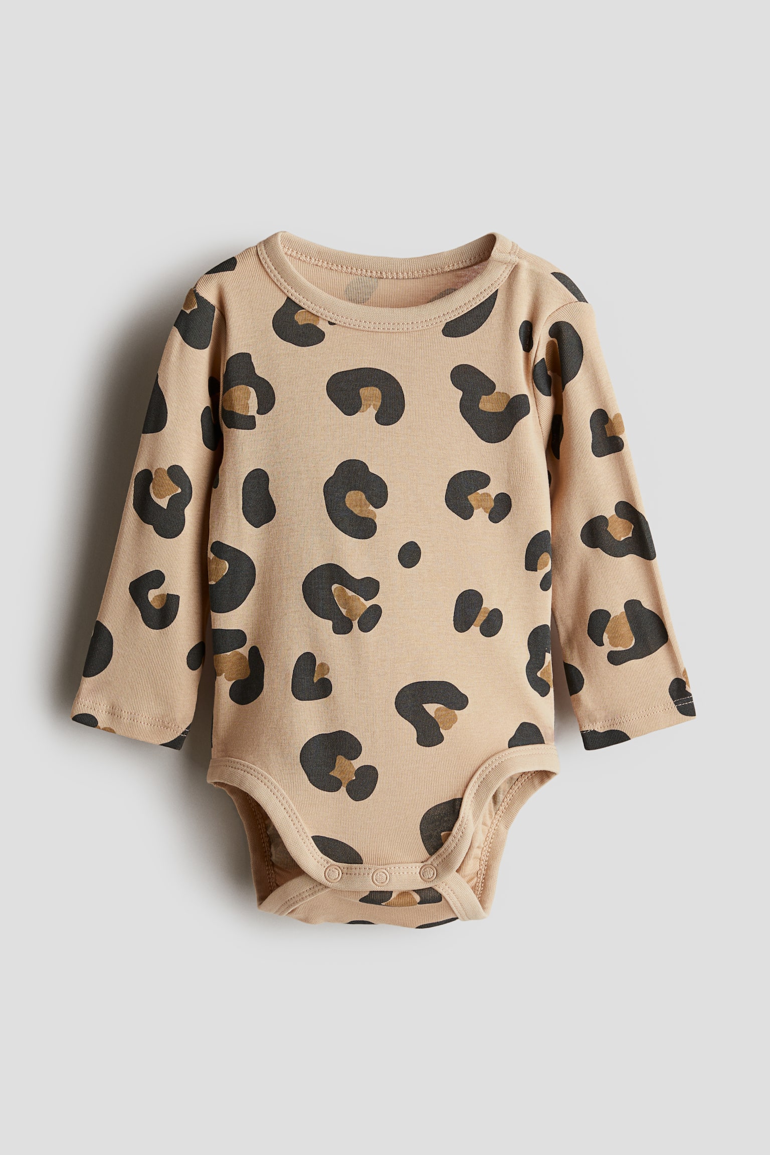 Long-sleeved bodysuit - Beige/Leopard-print/Light beige/Christmas motifs/Light beige/Striped/Light beige/Dogs/White/Cherries/Dusty green/Vehicles/Dark grey/Teddy bear/Light pink/Hearts/Cream/Bows/Light beige/Dinosaurs/Dark grey/Bows/White/Floral - 1