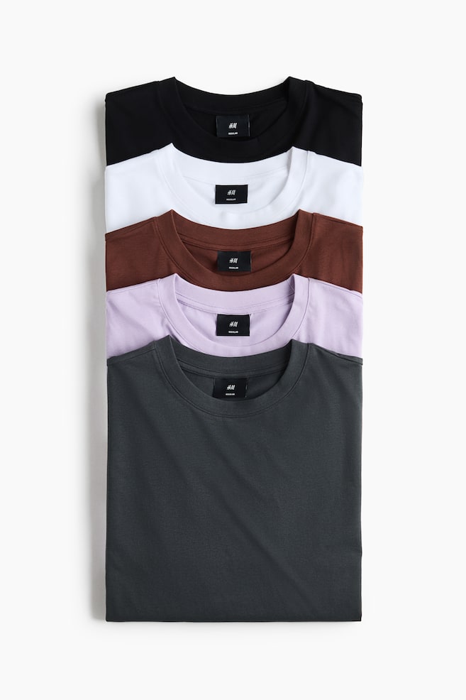 5-pack Regular Fit T-shirts - Black/white/light purple/Navy blue/gray/White/Dark khaki green/orange/Black/Dark gray/forest green/pink/Brown/Dark teal/light blue/Cream/light gray/forest green/Navy blue/beige/white - 1