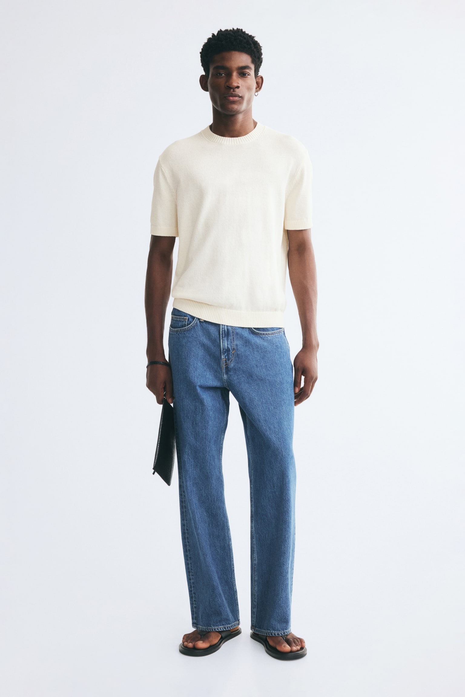 Мужская футболка H&M Regular-Fit Knit, цвет: Кремовый — фото 3