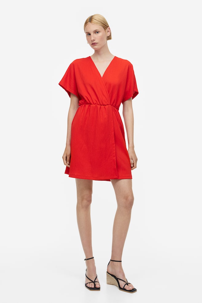 Crinkled wrap dress - Red/Black/Coral/Patterned/White - 1