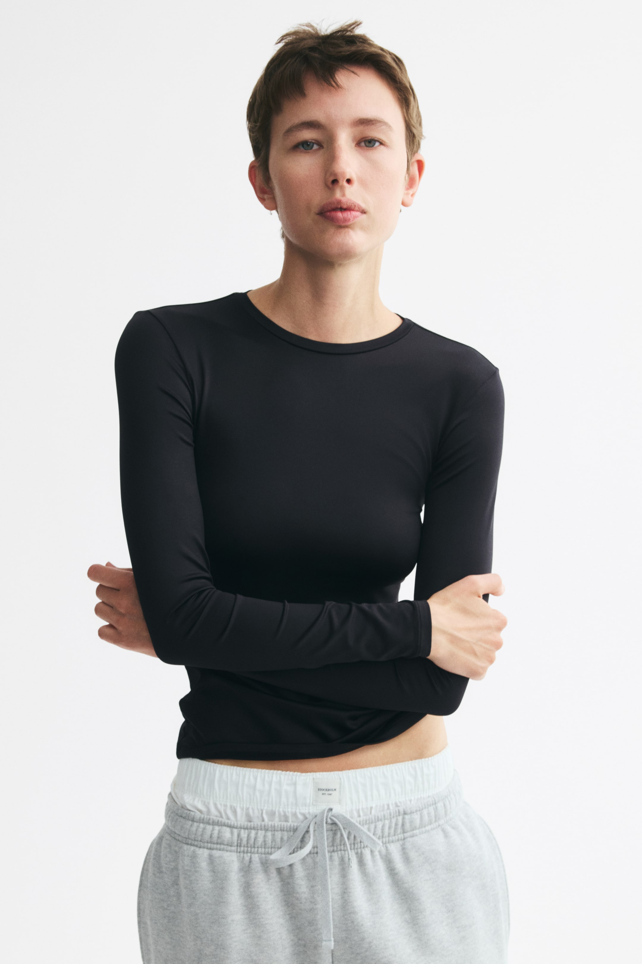 View larger image: Long-sleeved microfibre top - Black - Ladies | H&M 1