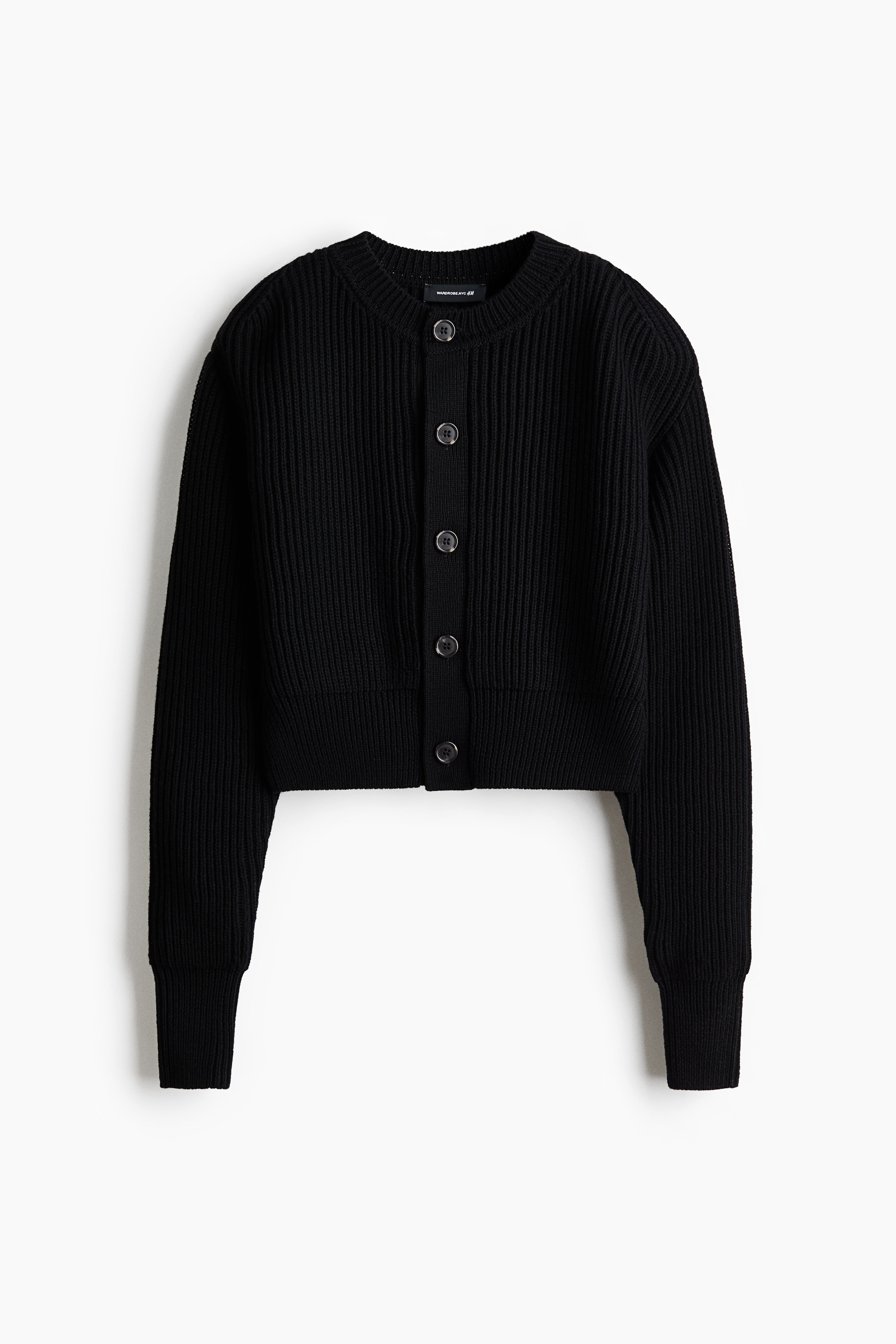 Cardigan i uld med skulderpuder - Sort