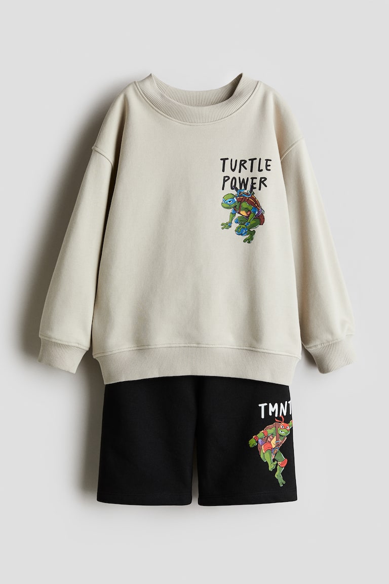 2-piece Printed Sweatshirt Set Light beige/TMNT Kids H&M US