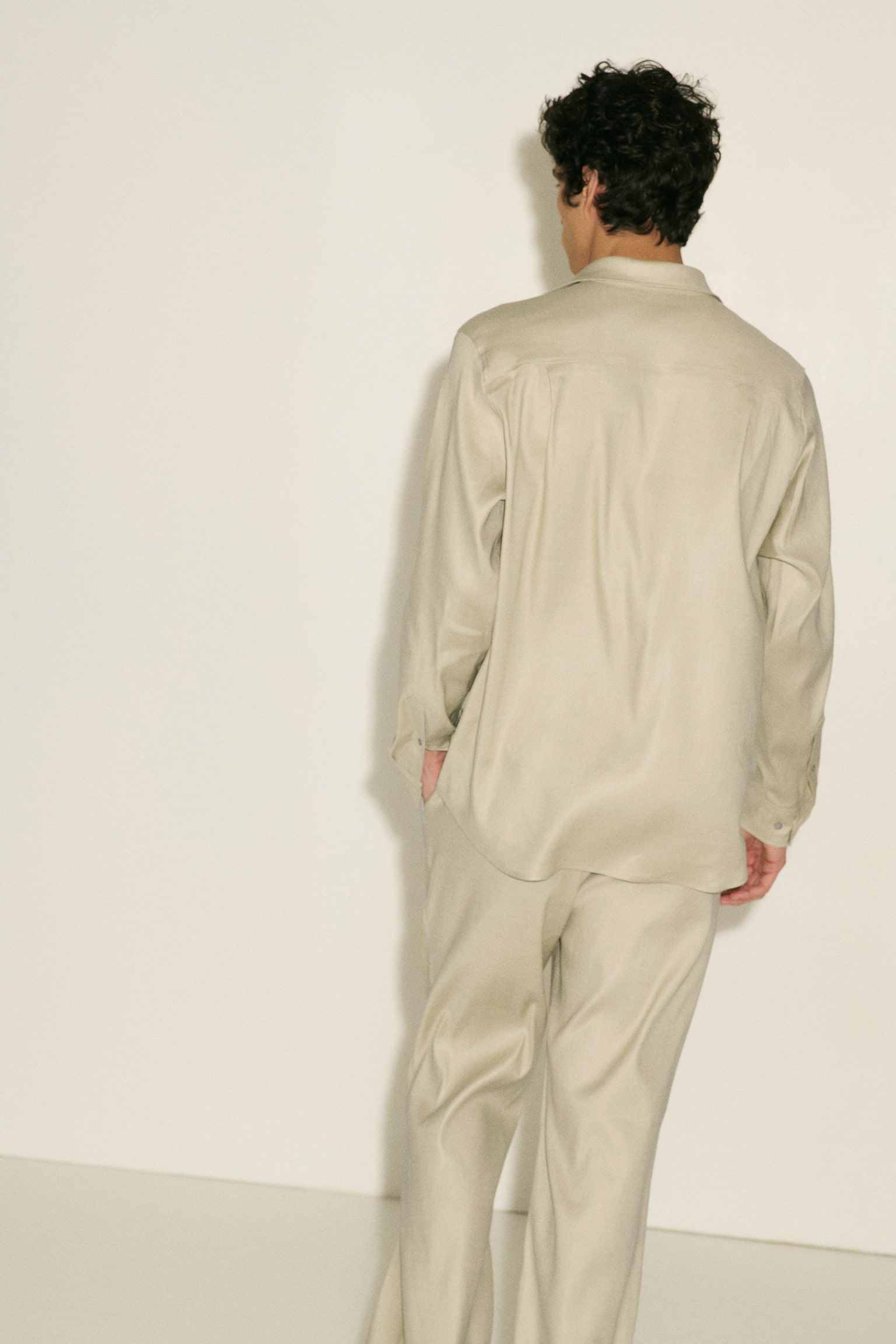 Regular Fit Linen-blend shirt - Beige/Khaki green/White - 3