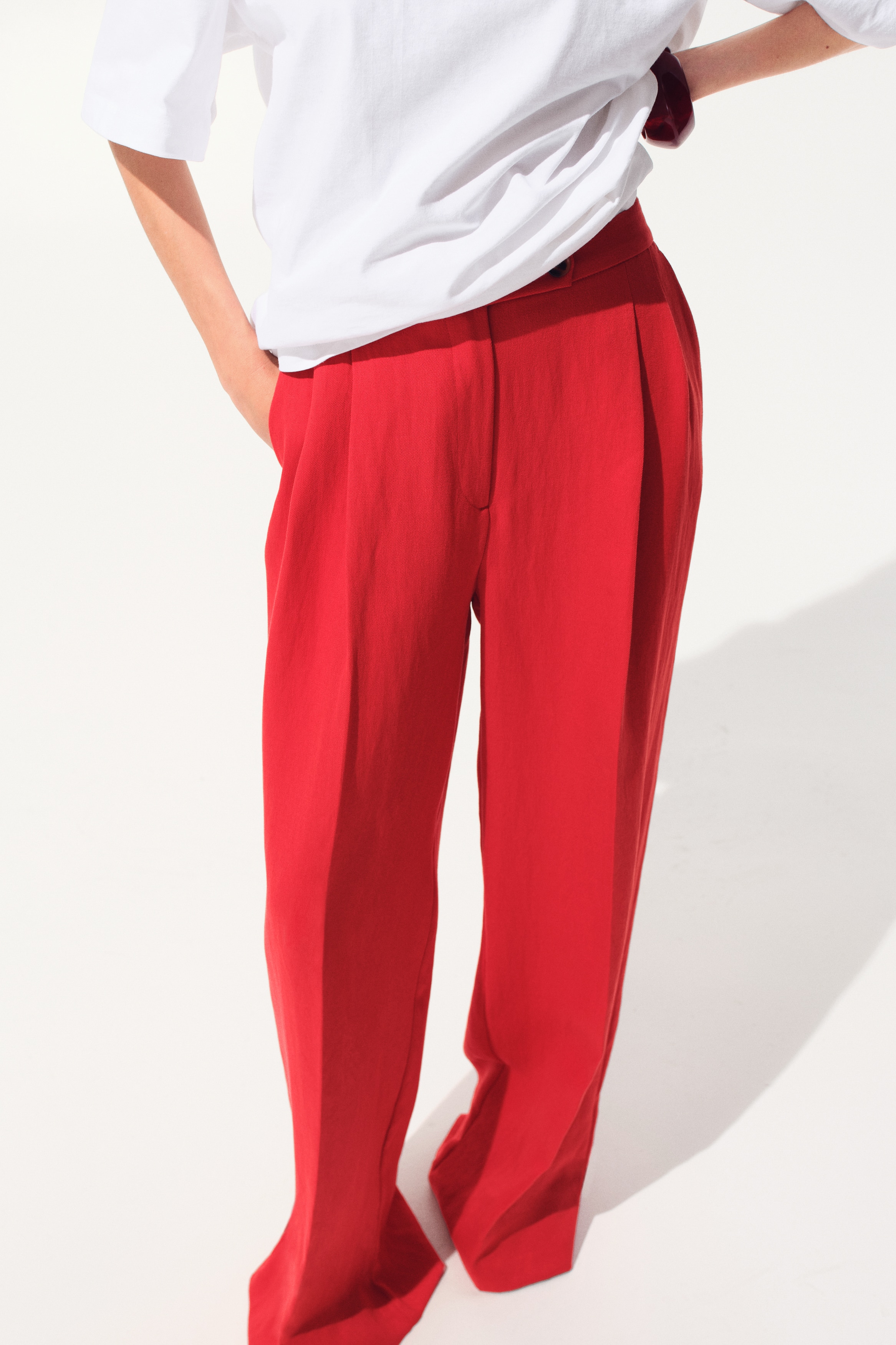 Wijde pantalon - Helderrood/Beige/Ivoorwit/Bruin