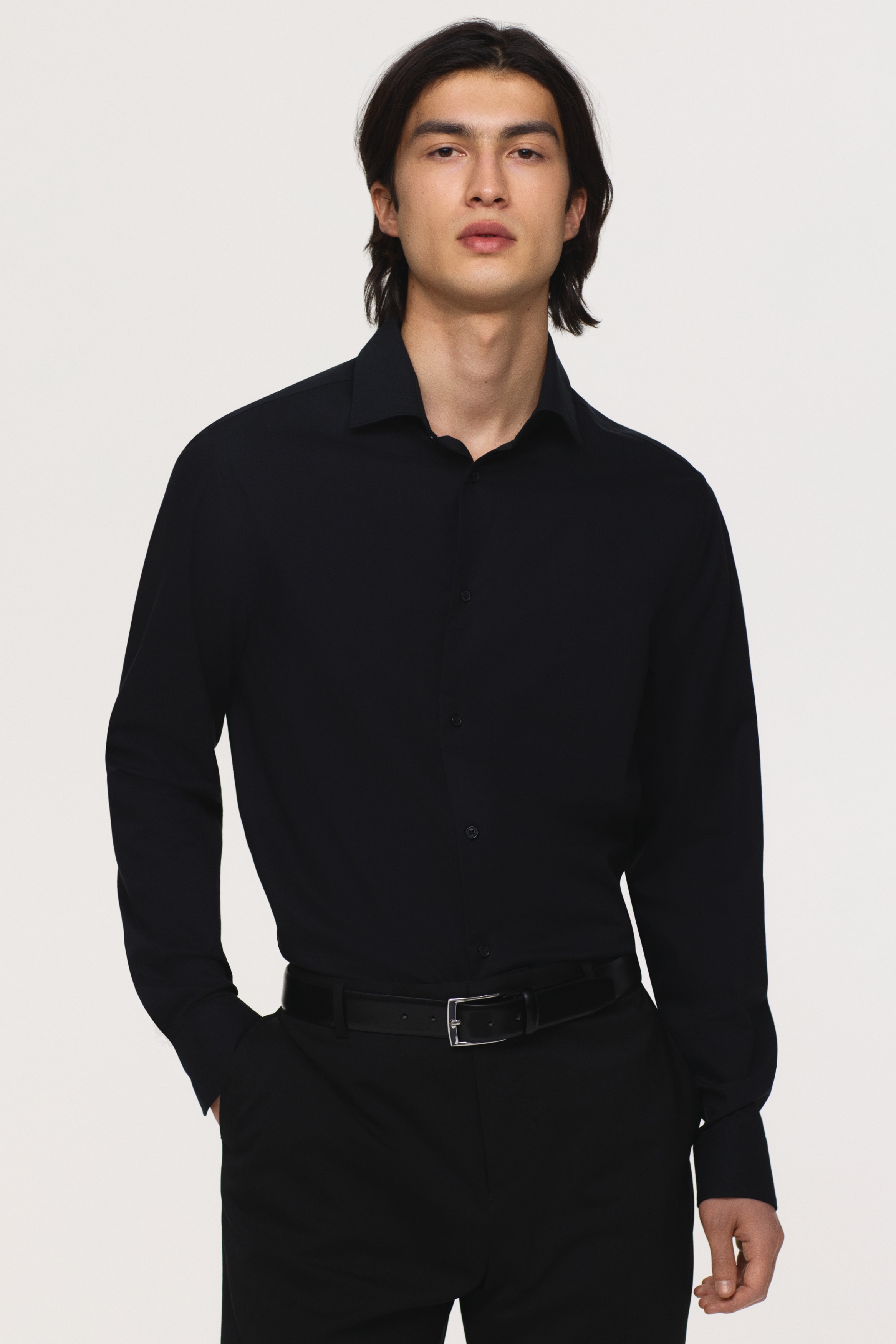 Camicia in cotone Slim Fit - Nero/Bianco/Azzurro