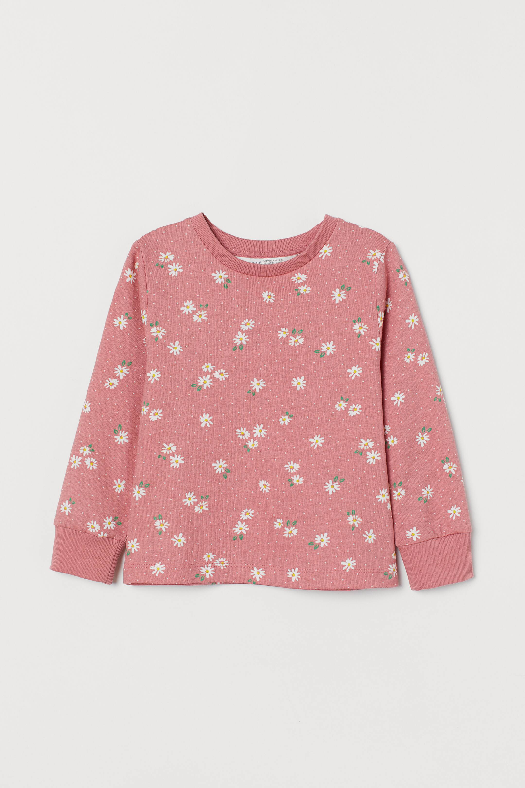 Cotton sweatshirt - Round neck - Long sleeve - Old rose/Floral - Kids ...