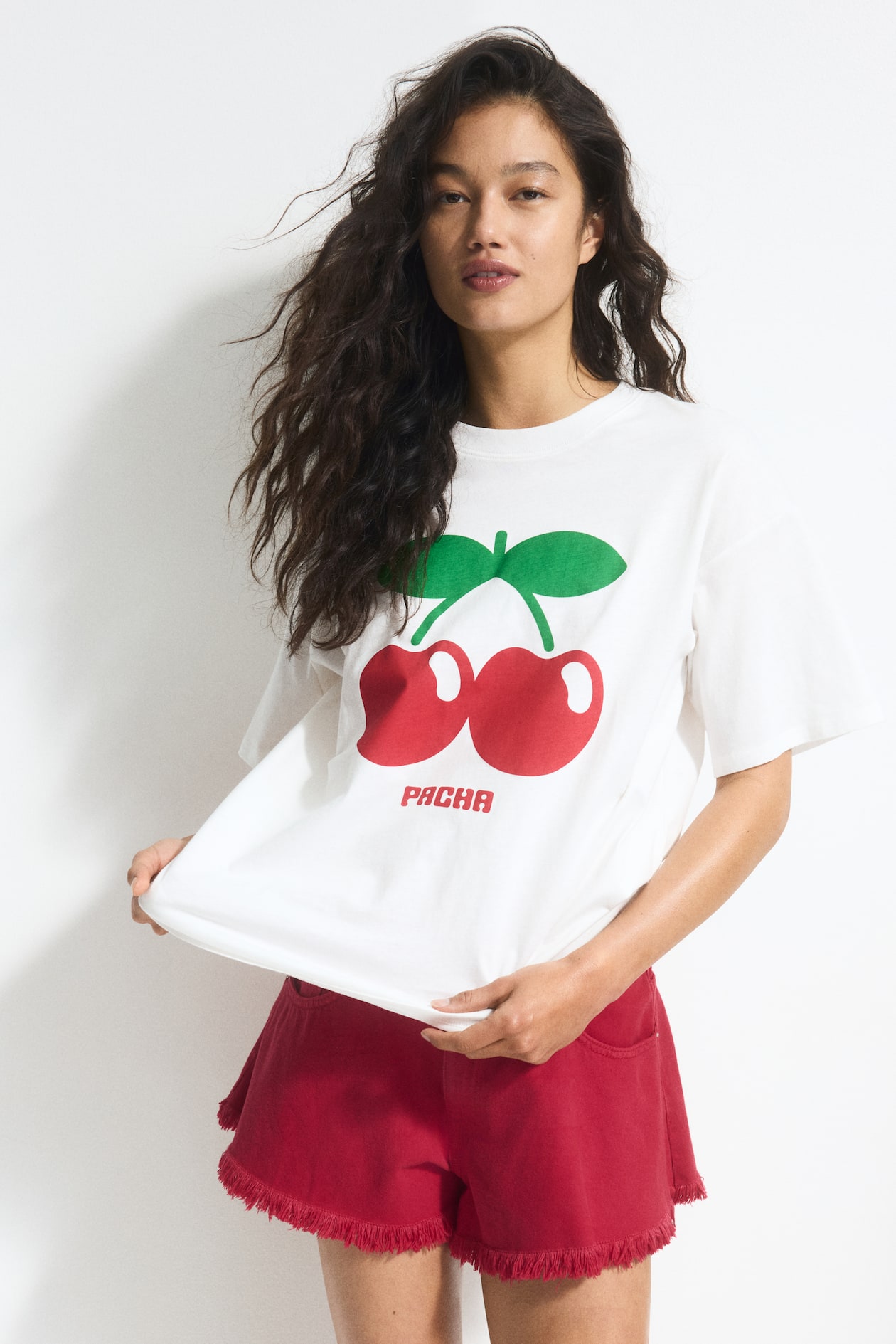 Oversized printed T-shirt White/Pacha Ladies H&M GB