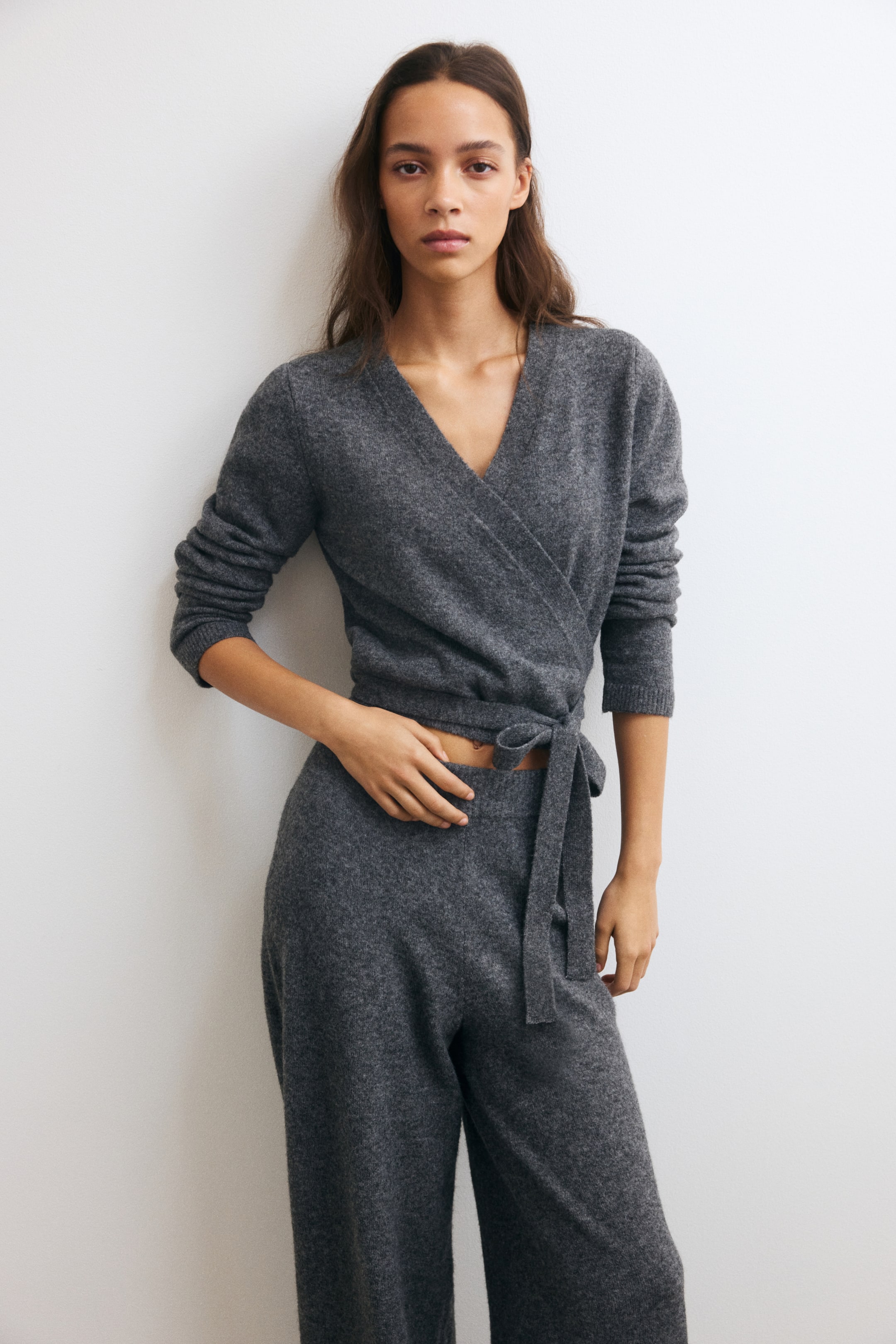 View larger image: Knitted wrap cardigan - Dark grey marl - Ladies | H&M 1