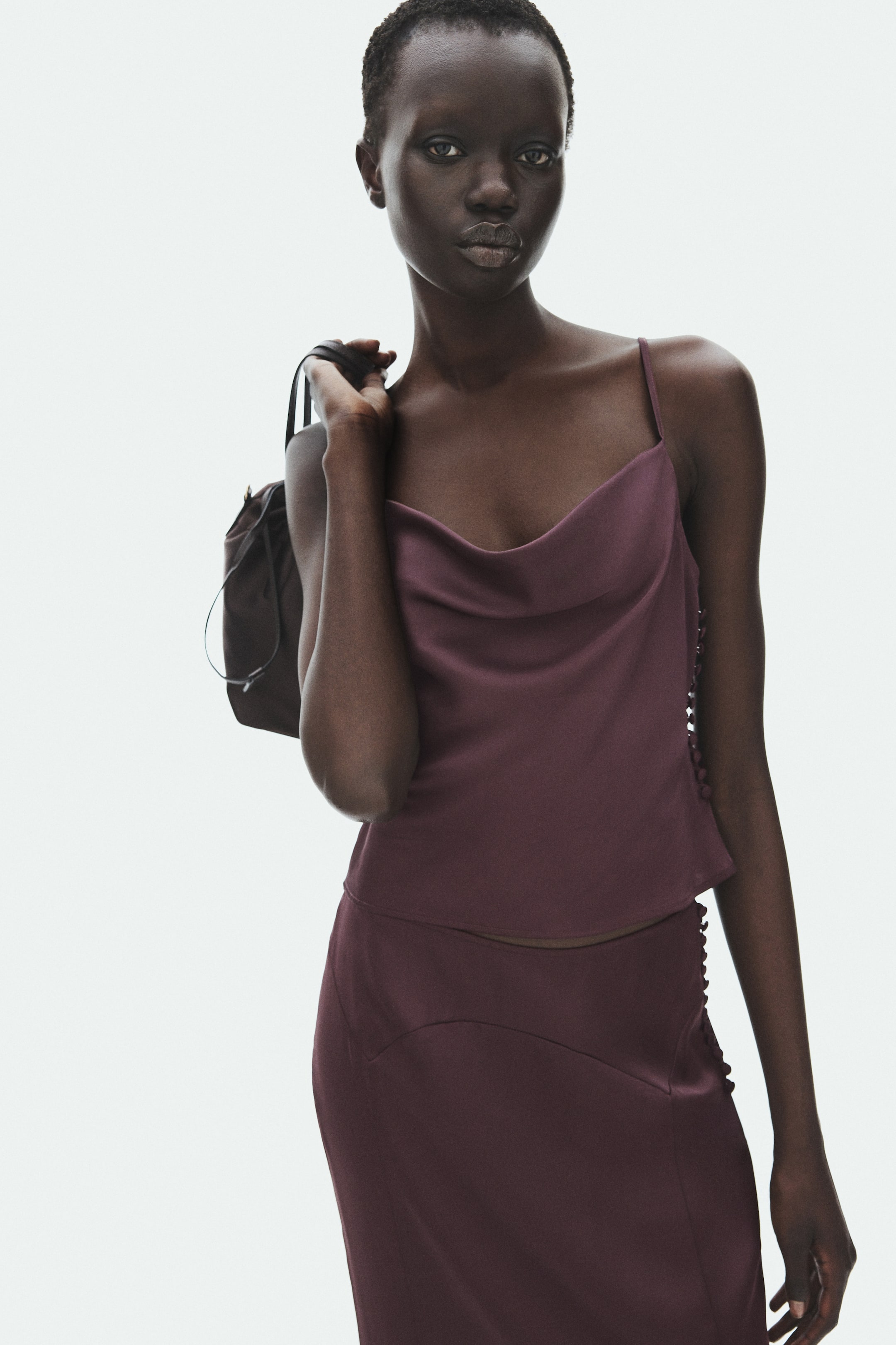 Grösseres Bild ansehen: Trägertop mit Wasserfallausschnitt - Dunkles Mattlila - DAMEN | H&M CH 1
