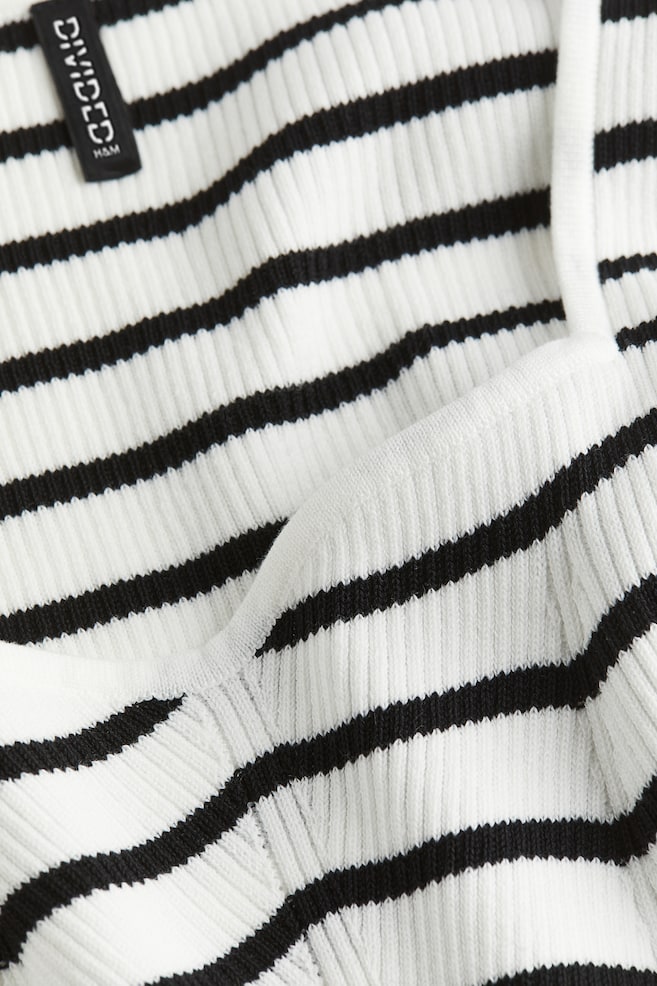 Rib-knit sweetheart-neck bodycon dress - White/Striped/Black - 6