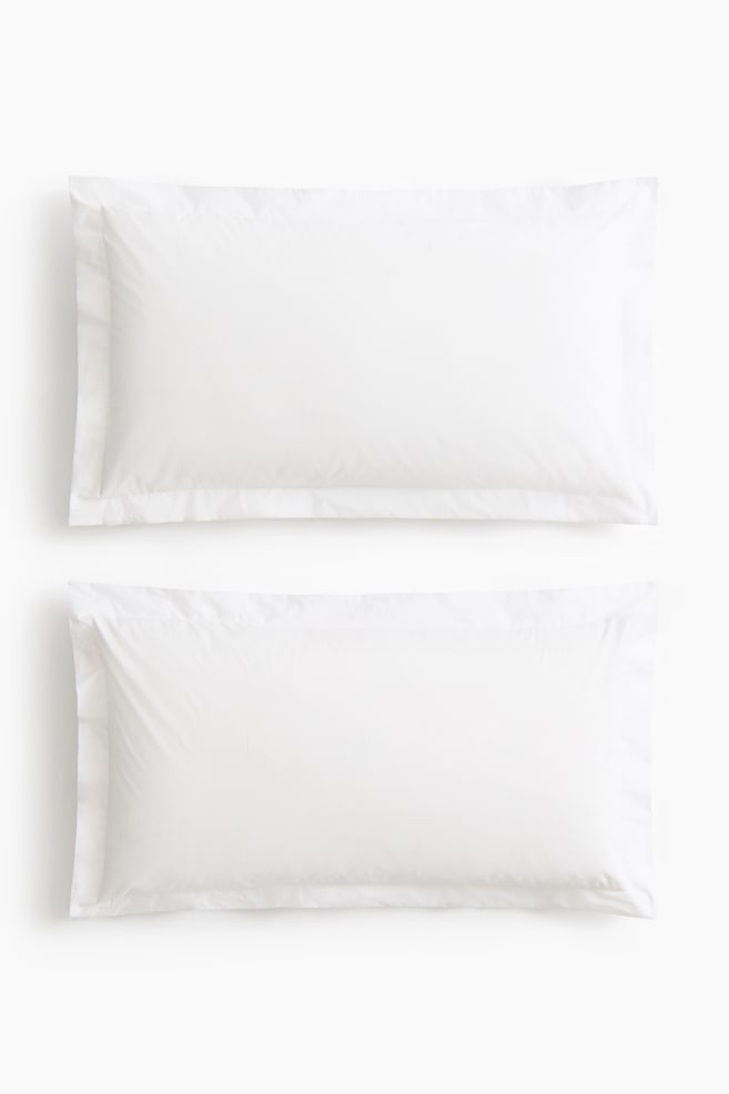 Lot de 2 taies d'oreiller en percale de coton - Blanc/Taupe clair - 1
