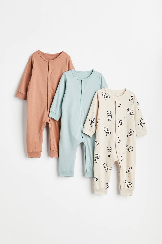 3-pack cotton pyjamas - Light beige/Pandas/Light pink/Rabbit/Turquoise/Spotted/Yellow/Sunbursts/dc/dc - 1