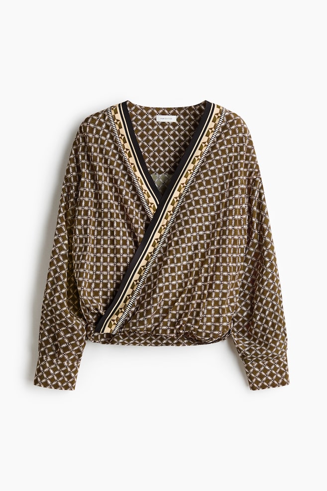 Viscose Wrap Blouse - Khaki green/patterned - 1
