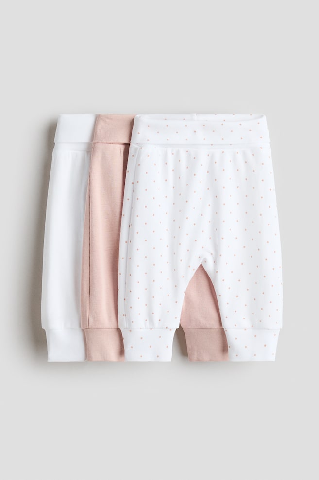 3 perechi de pantaloni cu talie pliată - Roz-prăfuit deschis/buline/Bej-deschis melanj/alb-natur/Albastru-deschis/dungi - 1