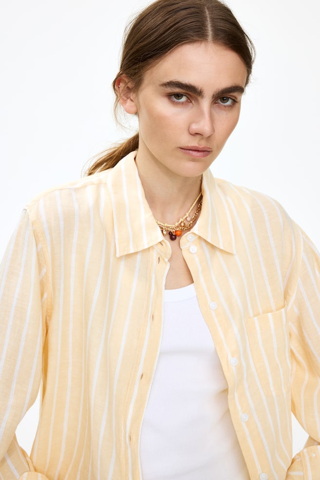 Linen-blend Shirt-Light yellow/striped - 6
