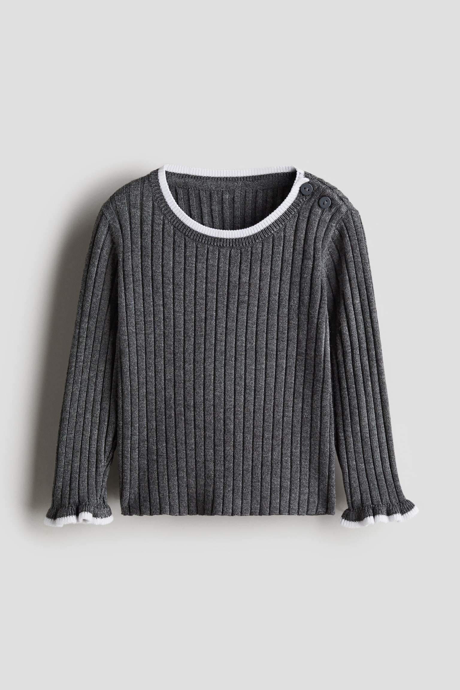 Rib-knit jumper - Dark grey/Beige/Pink - 1