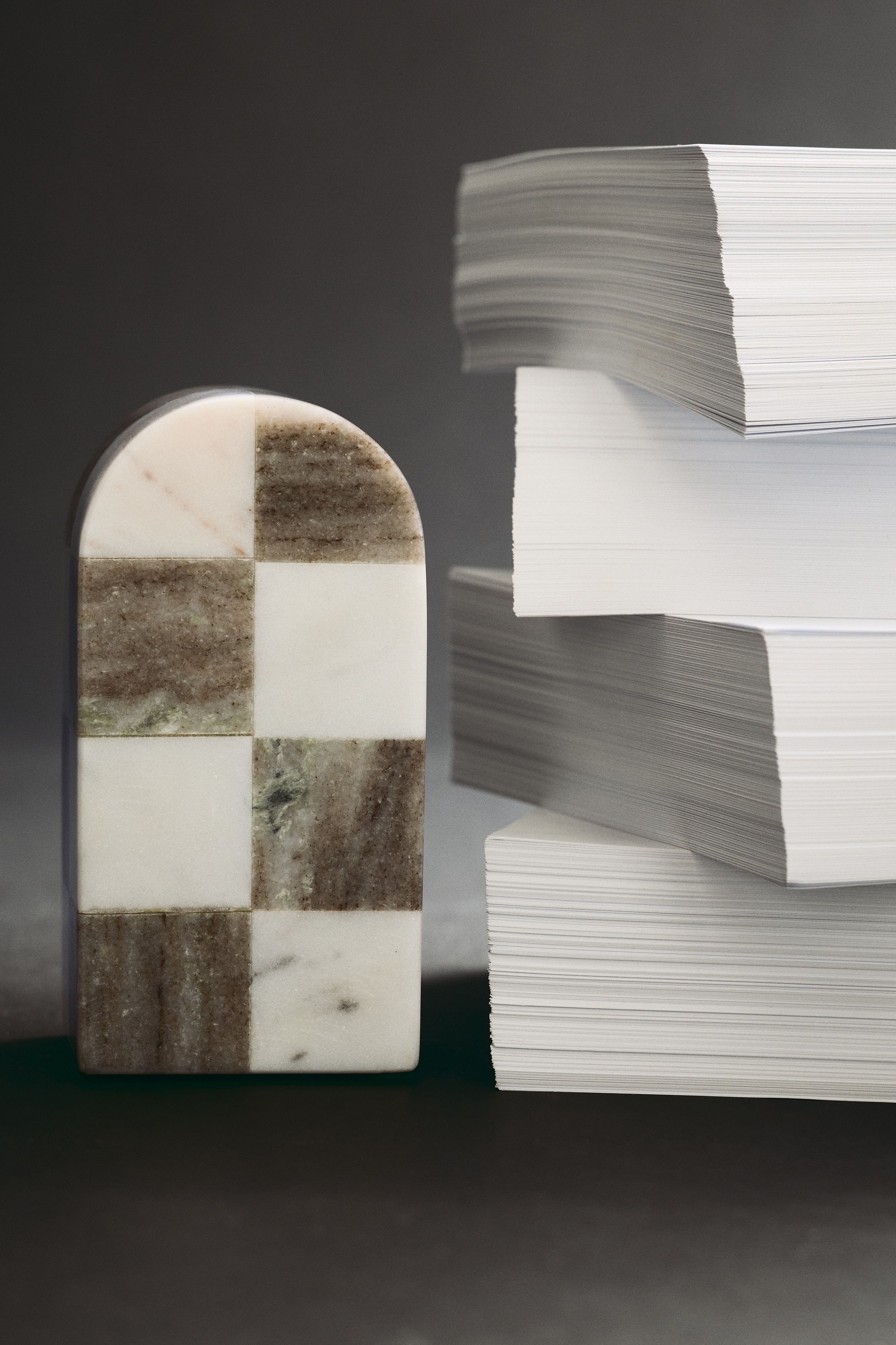 Marmeren boekensteun - Beige/wit geruit/Beige/zwart geruit