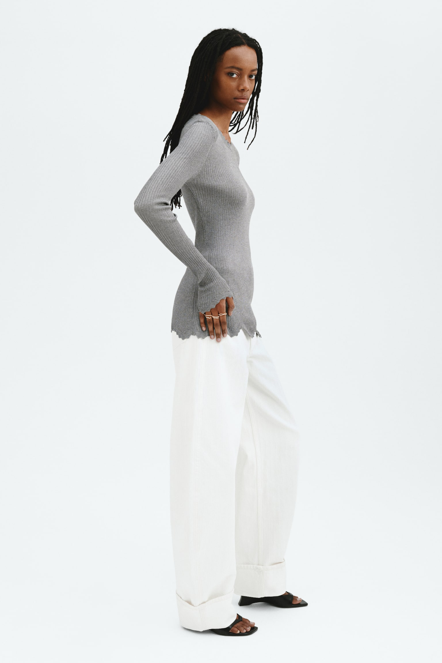 Glittery viscose top - Grey - 4