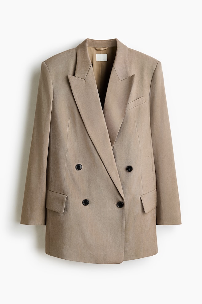 Oversized Linen-Blend Blazer - Beige - 1