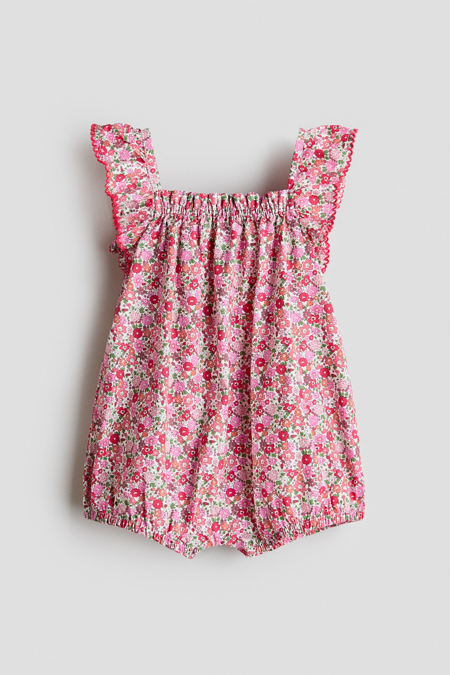 Barboteuse en coton - Rose/fleuri/Rose framboise