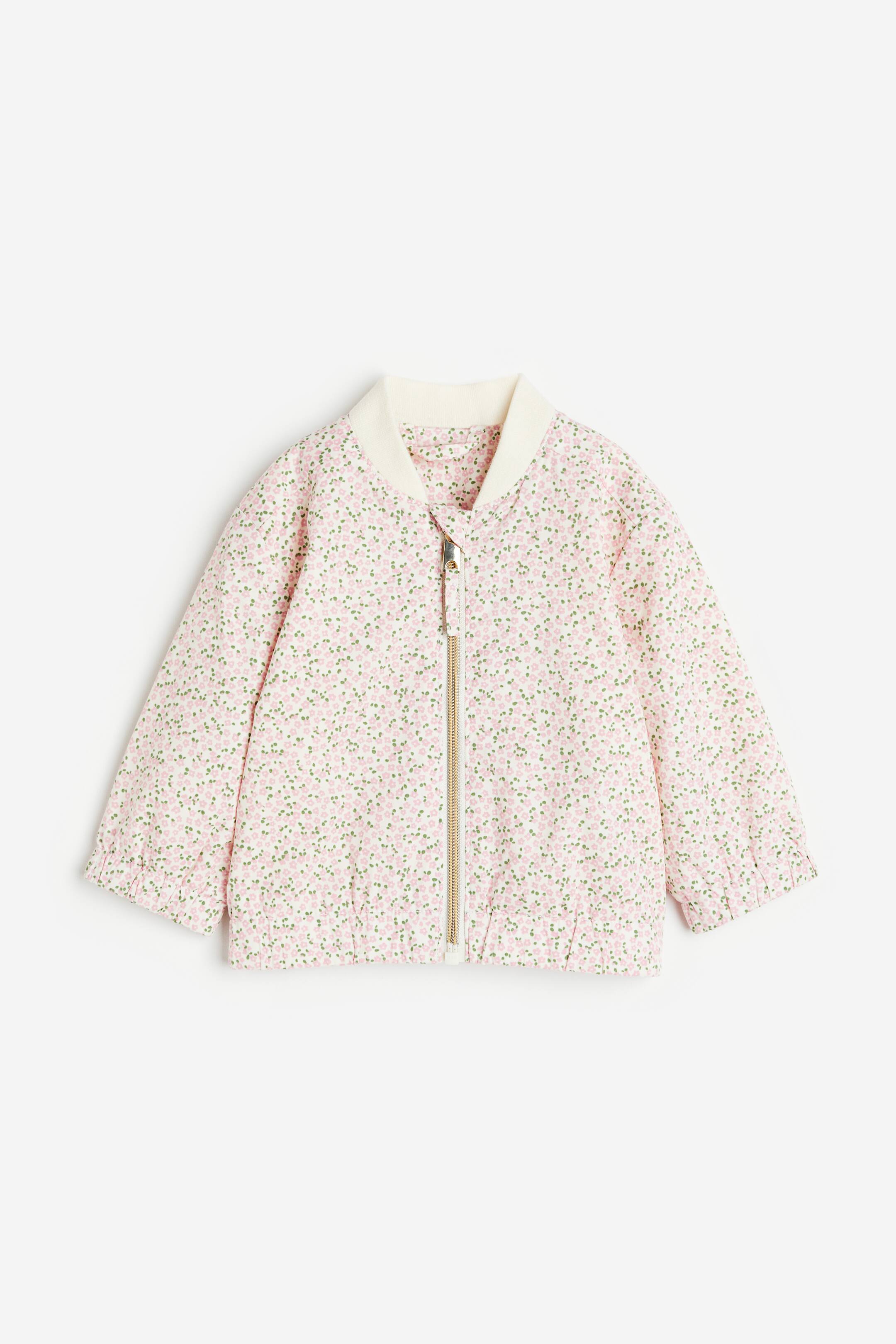 Twill bomber jacket - Long sleeve - Regular length - White/pink floral ...