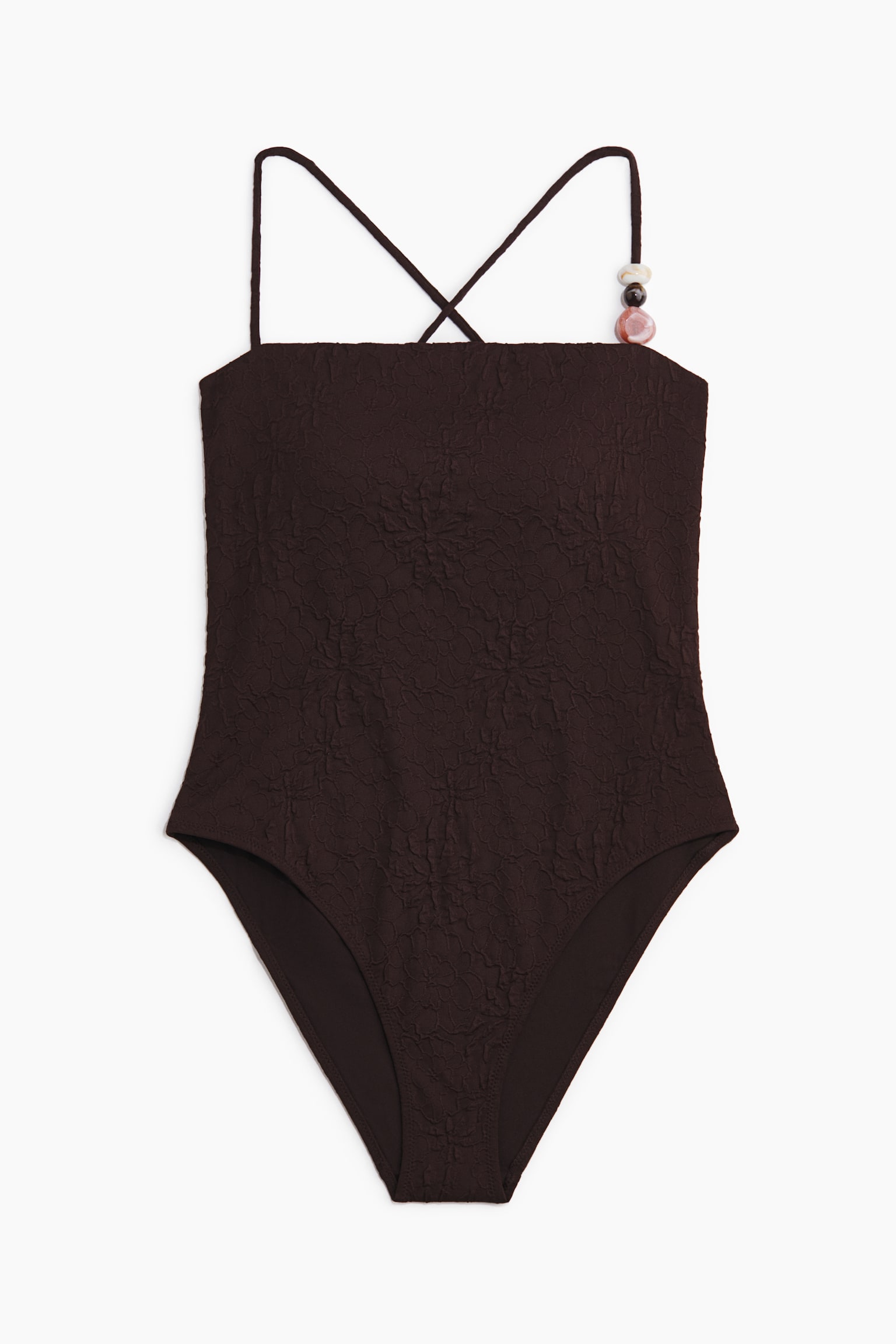 Padded-cup High Leg Swimsuit - Dark brown - 1