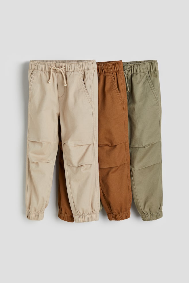 Lot de 3 pantalons jogger en coton - Marron/vert kaki/Vert kaki/bleu denim/Vert kaki ancien/gris foncé - 2