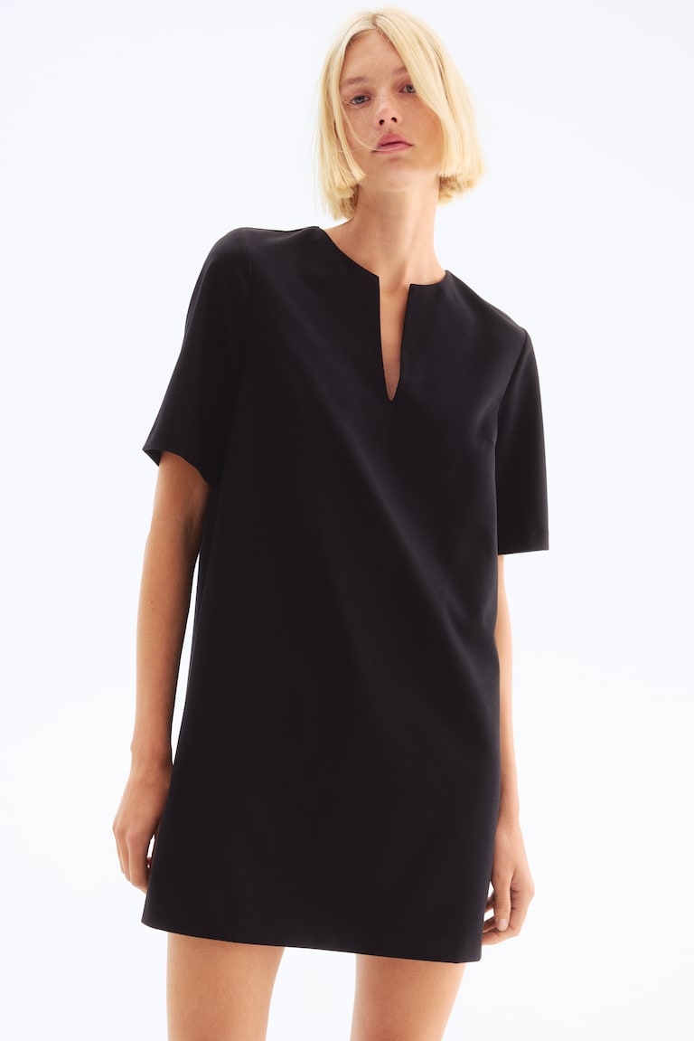 macy's black wedding guest dress Cap Sleeve Wrap Mini Dress for Tall Women in Black M / Tall / Black main image 1