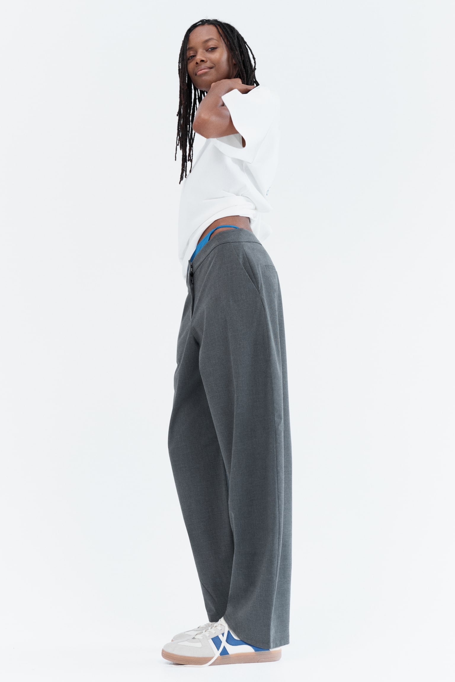 Tailored barrel trousers - Dark grey/Brown/Checked - 1