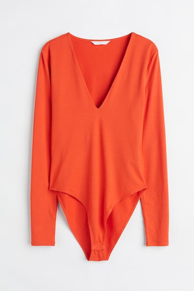 Body mit V-Ausschnitt - V-Ausschnitt - Langarm - Orange - Ladies 