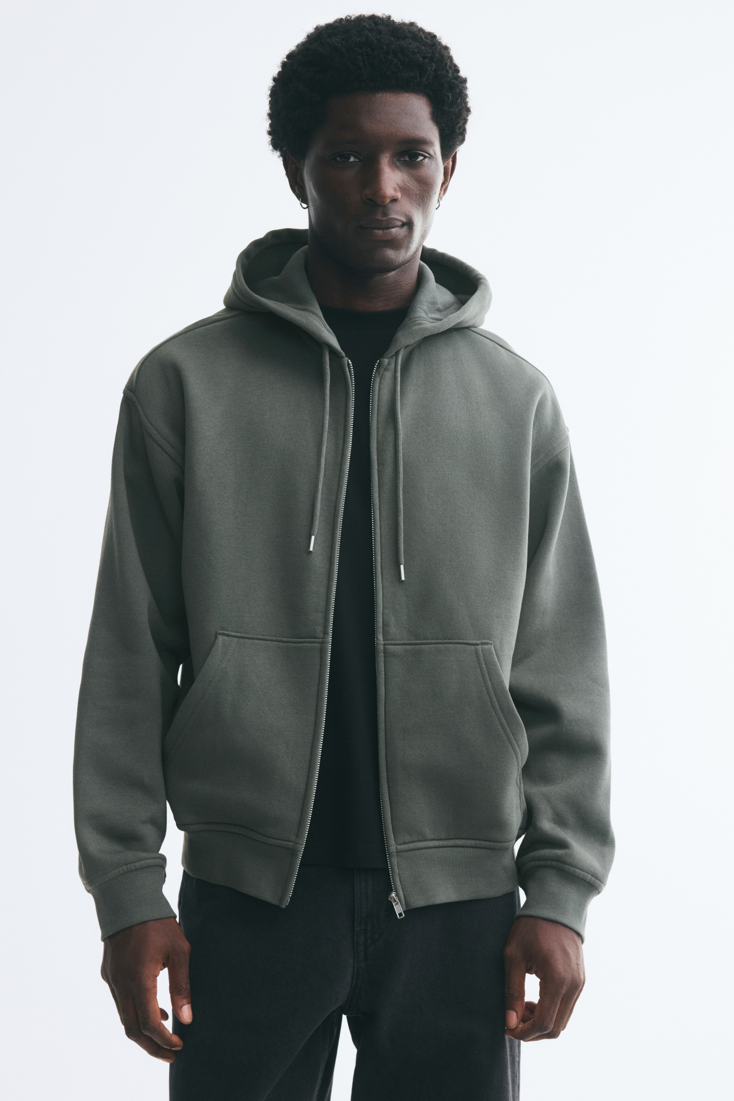 Loose Fit Zip-through hoodie - Dark khaki green/Black/Grey marl/Dark blue/Dark brown/Dark grey/Light dusty blue/Cream/Khaki green/Dark grey/Beige/Light blue
