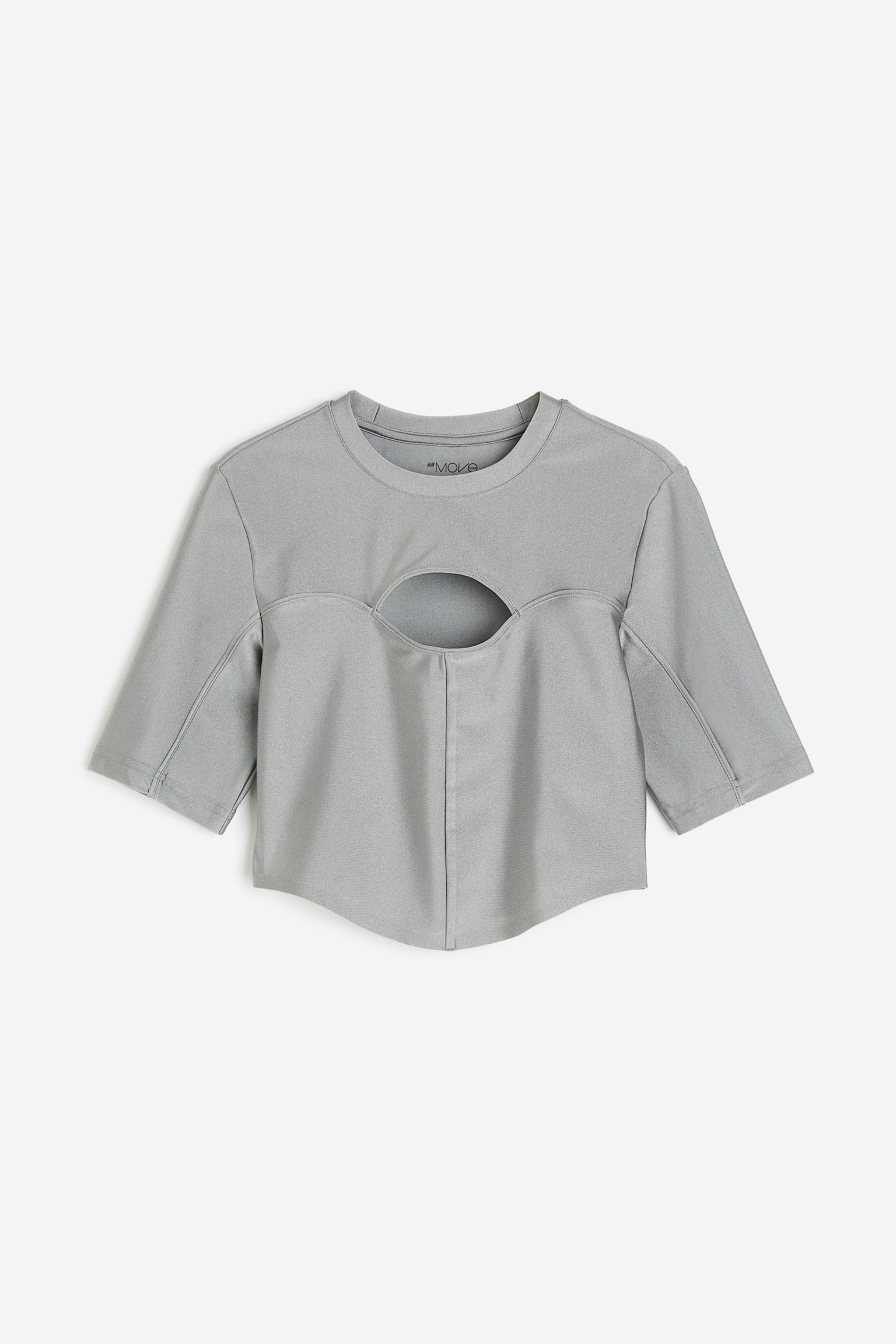 Cropped cut-out sports top in DryMove™ - Silver-coloured - 1