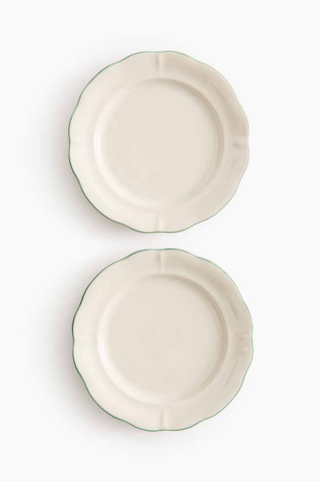 2-Pack Stoneware Dinner Plates - Green/light beige/Pink/light beige - 1