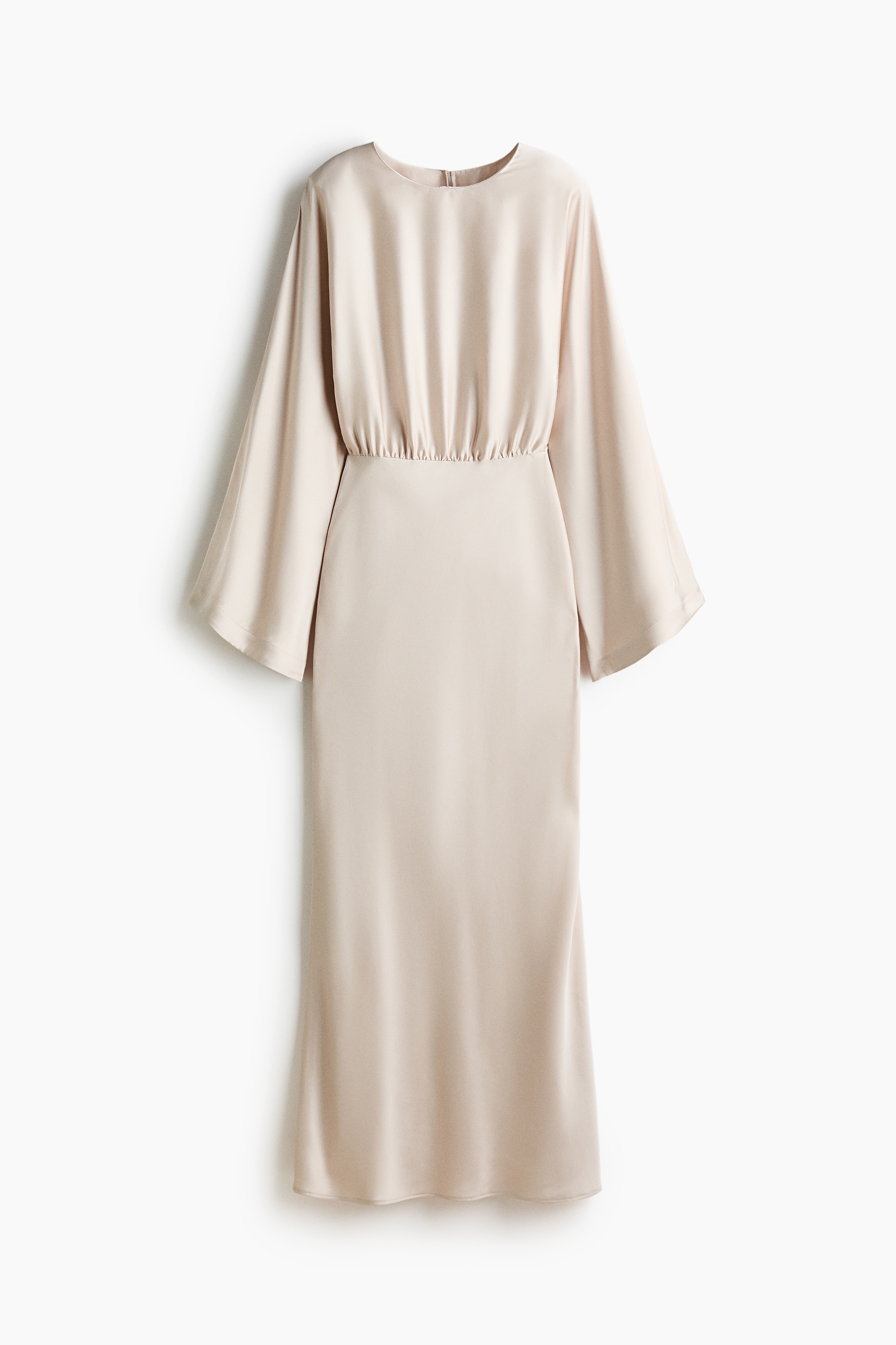 Satinklänning med axelvaddar - Ljusbeige/Mörkbrun