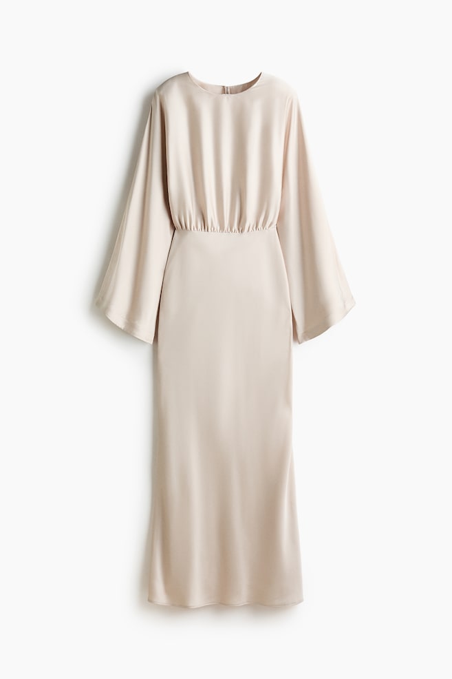 Vestido de satén con hombreras - Beige claro - 1