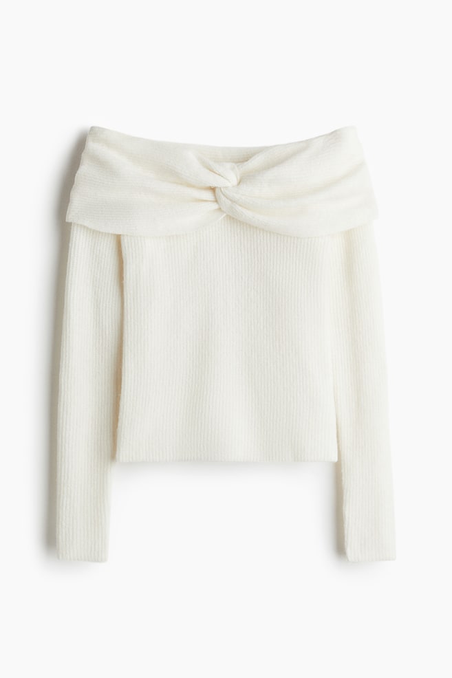 Off-the-Shoulder Sweater - White/Gray melange/Black - 1