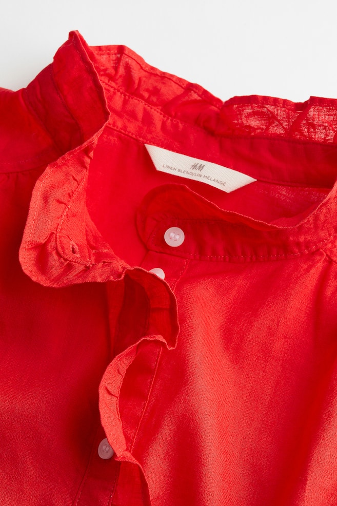 Bluse aus einer Leinenmischung mit Volants - Rot/Weiß/Hellgelb - 3