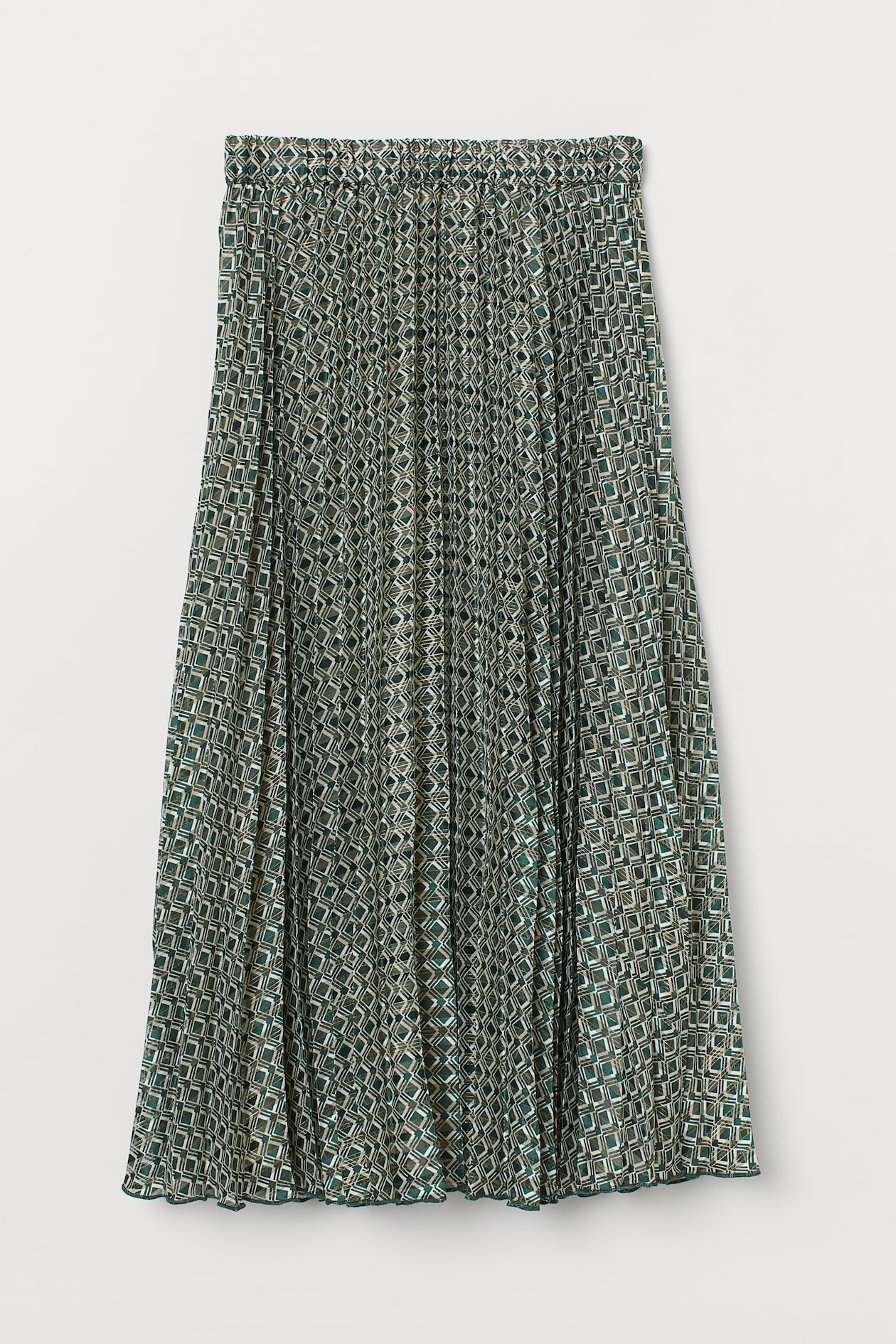 Pleated skirt - High waist - Midi - Dark green/Patterned - Ladies | H&M GB