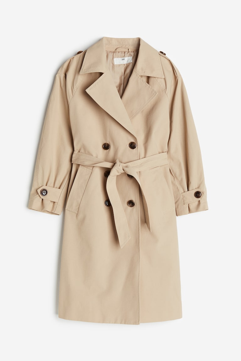 Double-breasted trenchcoat with tie belt Beige Kids H&M IN