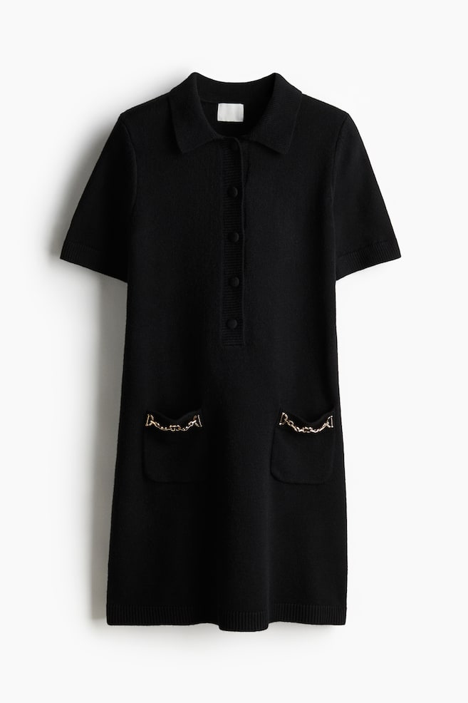 Abito in maglia con catenelle decorative - Nero - 1