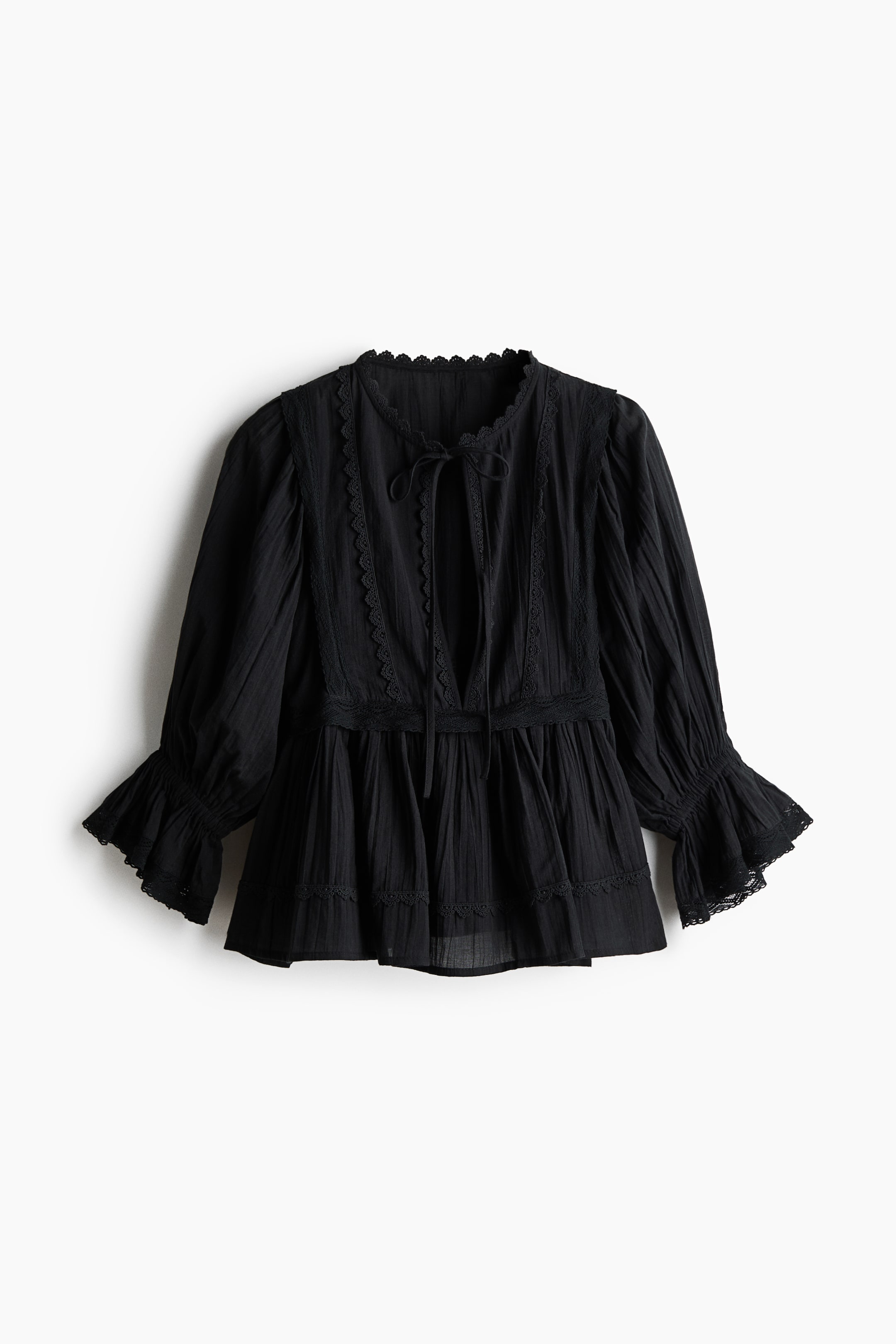 View larger image: Lace-trimmed cotton blouse - Black - Ladies | H&M 1