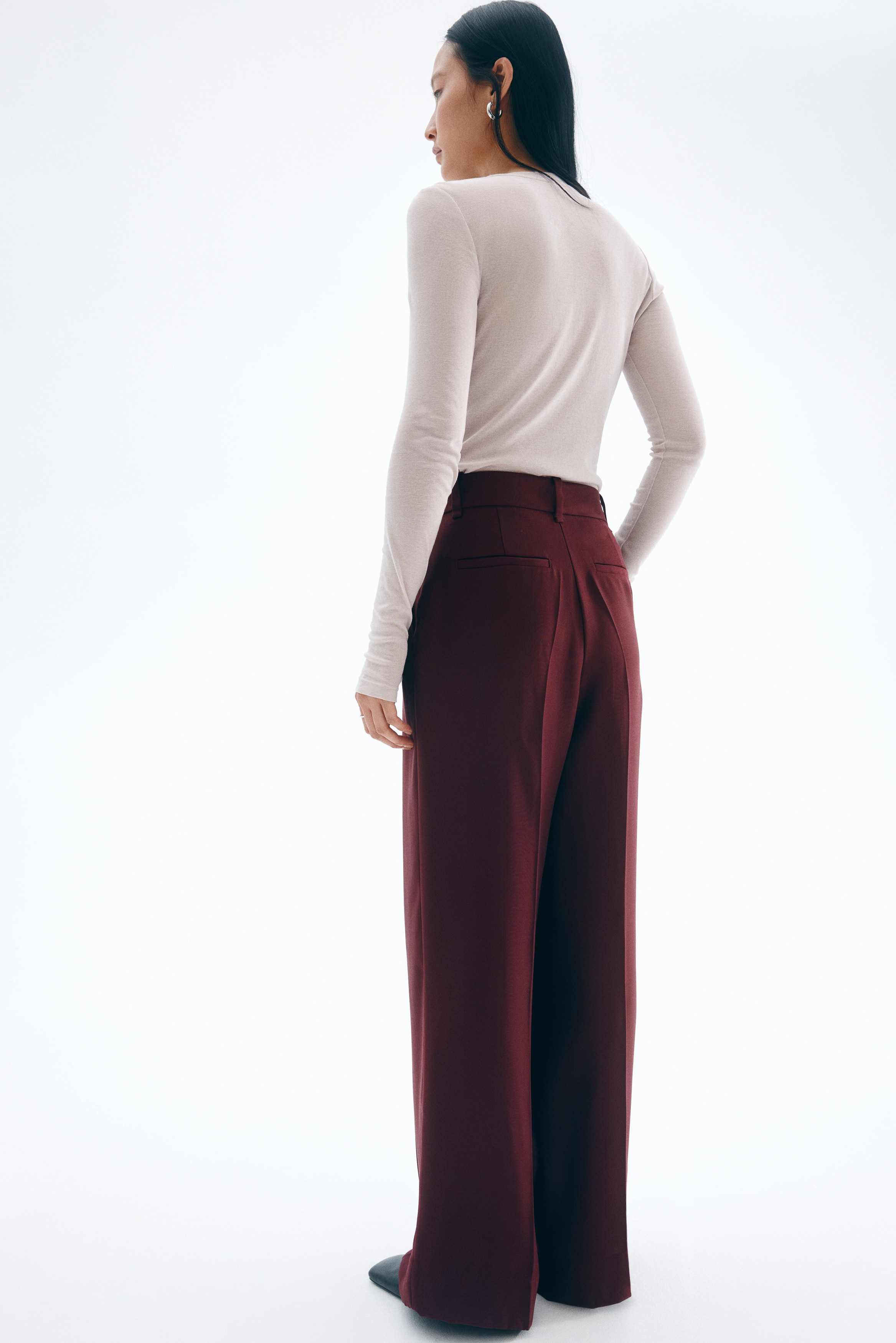 Wide-Leg Dress Pants - Burgundy - Ladies | H&M US